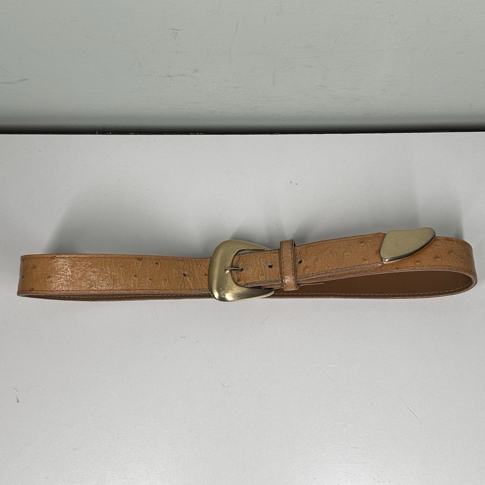Vtg Accessory Lady‎ Ostrich Skin Leather Belt Women's Sz M Yellow Gold Buckle